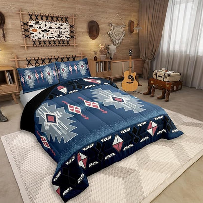 Erosebridal Southwestern Aztec Twin Bedding Set, Rustic Western Comforter Set, Exotic American Native Quilt for Boys Teens Men Bedroom, Vintage Bohemian Geometric Bedding Comforter Sets, Dark Blue