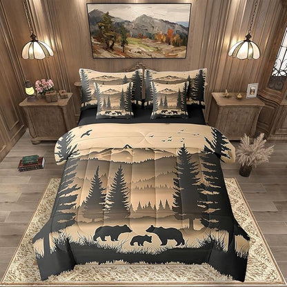 Erosebridal Full Size Rustic Cabin Lodge Bedding Set 7 Pieces | Bear Comforter Set with Sheets for Kids Boys Girls Forest Hunting Bear Bed in A Bag with Flat Fitted Sheets Pine Tree Woodland Quilt