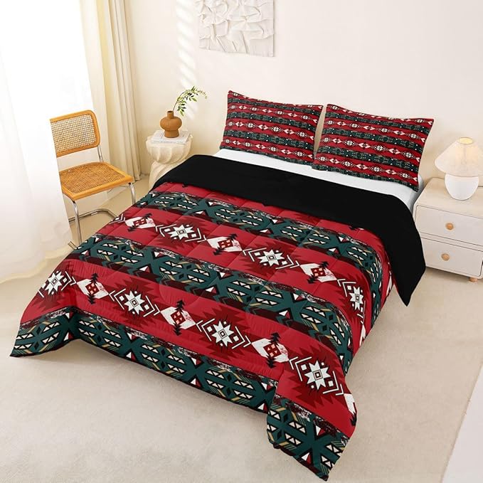 Erosebridal Western Boho Queen Comforter Set, Aztec Quilt, Ethnic Tribal Arrow Bedding Set, Country Duvet Insert for Bedroom, Boho Living Room, Southwestern Decor