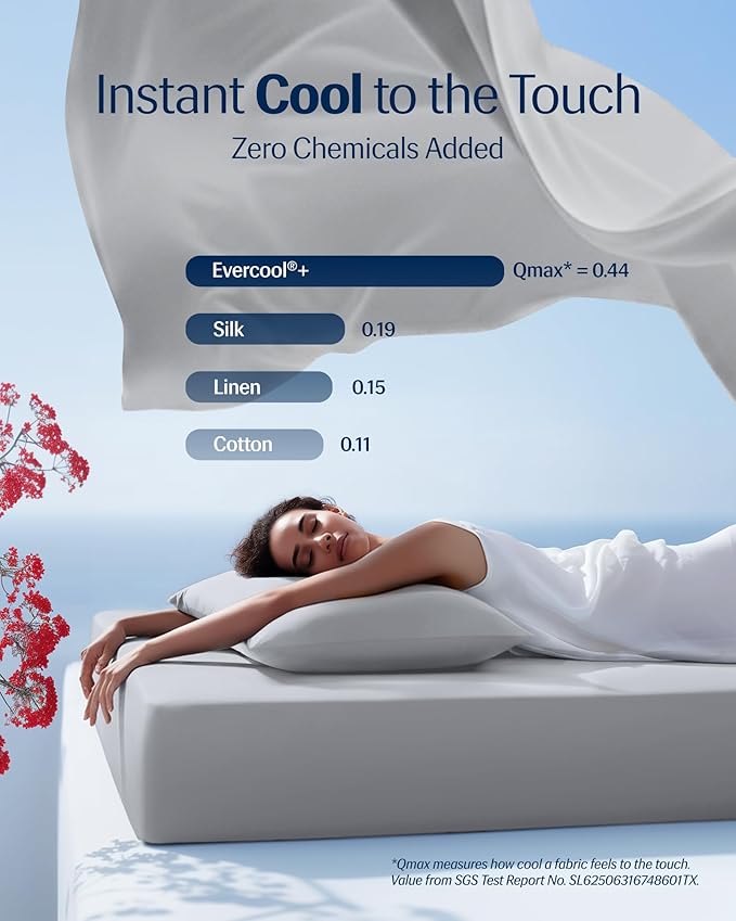 REST® Evercool®+ Cooling Sheet Set, Cali King Size, Light Gray, Breathable Bed Sheets for Hot Sleeper and Night Sweats, with Pillowcases, with Ionic+ Self-Cleaning Silver Yarn for Sensitive Skin, 4PCS