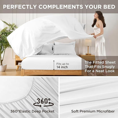 7 Pieces Full Comforter Set - Utral Soft Microfiber Bedding Set, Thick Duvet Insert Bed in a Bag Without Rustling Noise for All Season, White (82"x86")