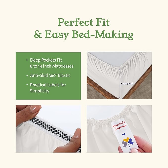 California Design Den Twin Bed Sheets Set - Soft 100% Organic Sheets with Deep Pockets, Crisp Cotton Percale, Breathable and Durable Bedding Set - True Ivory