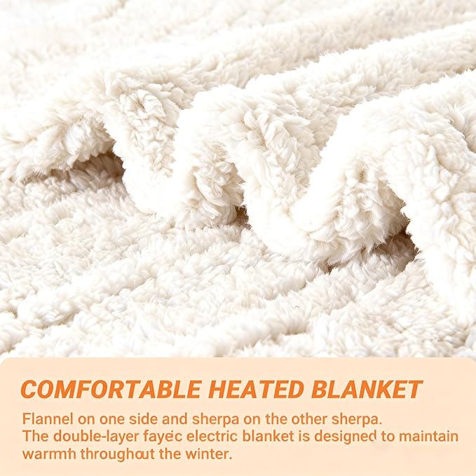 Heated Blanket Heated Throw, Electric Blanket 50"x60" Heating Blanket with 8 Hours Auto Off 10 Fast Heating Levels Machine Washable Sherpa Heated Blanket with Overheating Protection