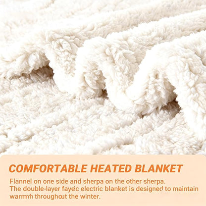 Heated Blanket Heated Throw, Electric Blanket 50"x60" Heating Blanket with 8 Hours Auto Off 10 Fast Heating Levels Machine Washable Sherpa Heated Blanket with Overheating Protection
