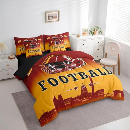 Erosebridal Football City Bed in A Bag Queen for Kids Boys Teen,American Soccer 7 Piece Bedding Set Sports Rugby Competitive Games Comforter Set with Sheets Ball Sports Bed Set