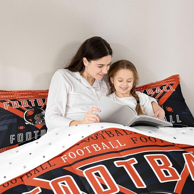 Feelyou Football Bedding Set Boys Girls Twin Size Comforter Set Sports Themed Women Men Rugby Sport Duvet Quilt Football City Orange Black Room Decor
