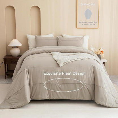 CozyTide Oversized King Comforter 128x120,Cotton Extra Large King Size Bedding Comforter Set,Lightweight Vintage Farmhouse Linen Like Textured Pleated Bedding Set Ultra Soft