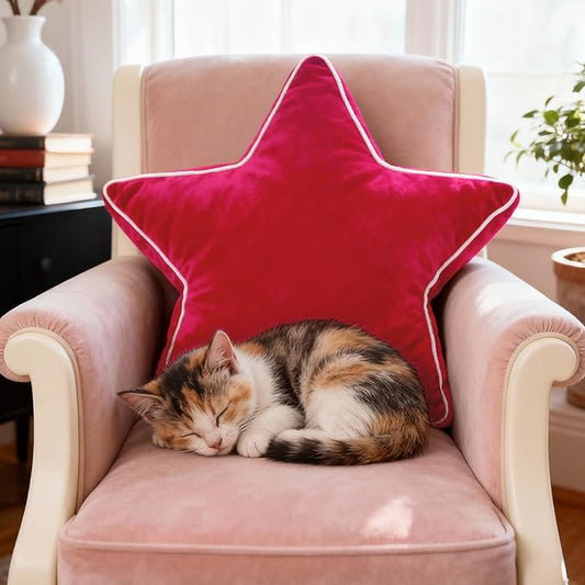 Star Pillow - Decorative Throw Pillows Floor Cushion Accent Pillow for Sofa Bed Couch Bedroom Red