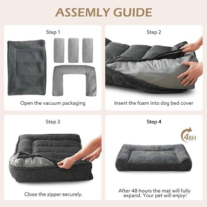 JOEJOY XL Orthopedic Dog Beds Large Sized Dog, Extra Thick Supportive Big Dogs Couch Bed with Sides, Ultra Soft Pet Bed Sofa for Large Dogs, Grey, 42''x30''