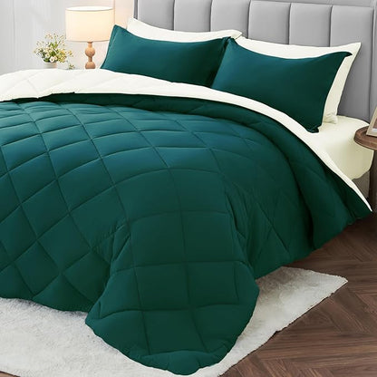 MUXHOMO 5 Pieces Twin XL Comforter Set, Reversible Bed in a Bag Twin XL Size, All Season Bedding Set with Comforter, Flat Sheet, Fitted Sheet, Pillowcases & Shams, Peacock Blue & Ivory