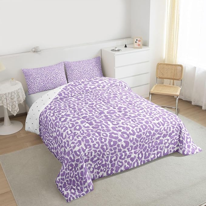 Erosebridal Purple Cheetah Print Comforter for Kids Boys Girls,Leopard Print Toddler Bedding Set,Farmhouse Animal Skin Duvet Insert,Modern Aesthetic Quilt Bedroom Decor