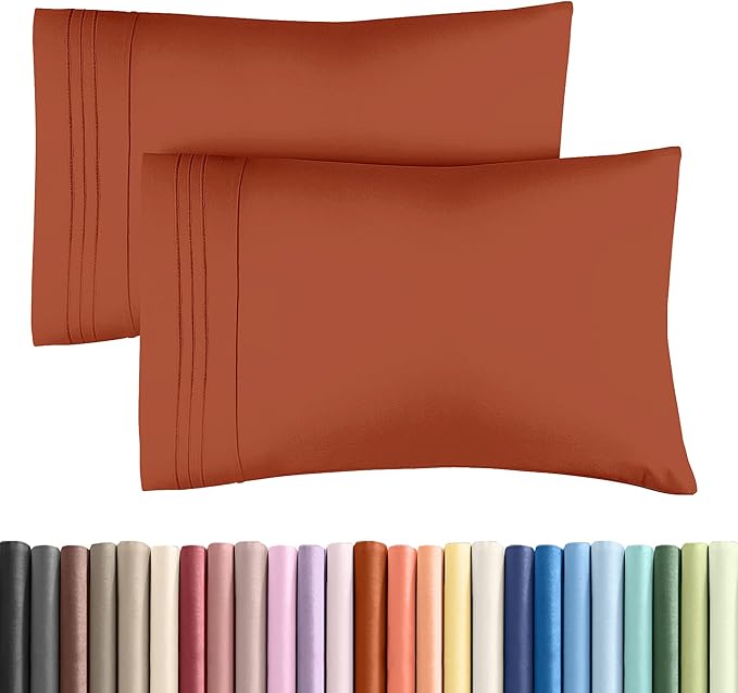 Queen Pillow Cases Set of 2 - Ultra Soft Hotel Quality Pillowcase Covers - Comfy Cozy Bedding for Women, Men, Kids & Teens - Machine Washable Pillow Protectors - 2 Pieces Set - Queen Size Terracotta