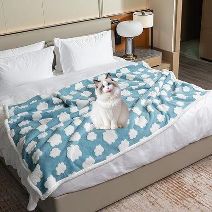 Waterproof Pet Blanket,Dog Bed Covers Small Throw for Puppy Cats Stylish Jacquard Pets Couch Sofa Furniture Protection Washable Reversible Covers (Blue Cloud,XS)