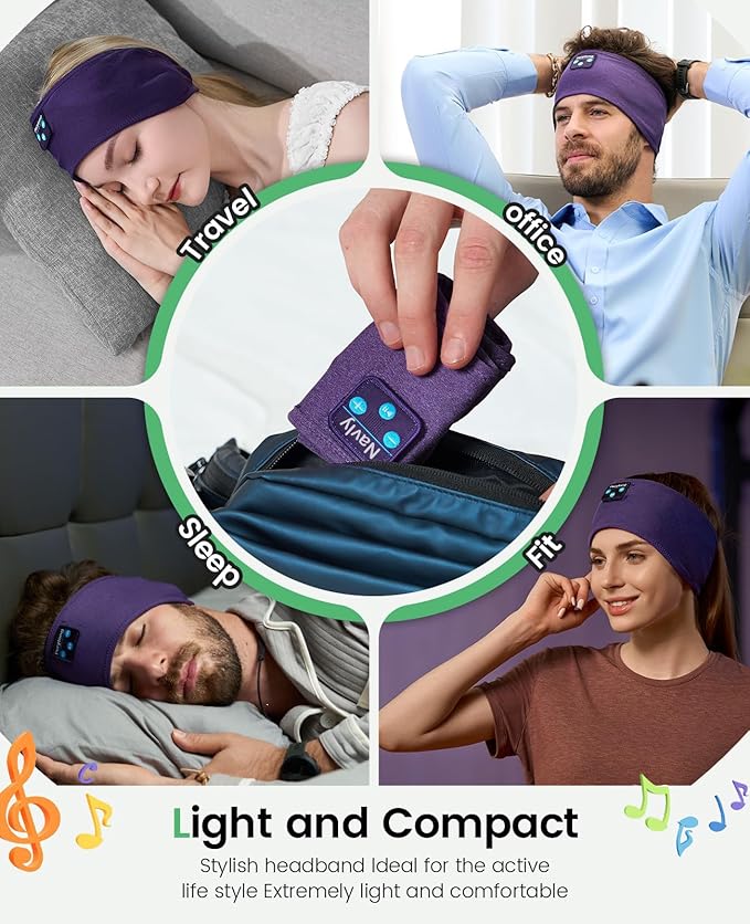 Navly Sleep Headphones Bluetooth Headband, Headband Headphones for Sleeping, Soft Long Time Play Sleeping Headsets with Built in Speakers Perfect for Workout,Running,Yoga,Travel
