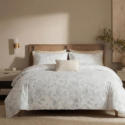 Floral Comforter Set King Size 100% Cotton Comforter Sets, Reversible Grey Floral Comforters Lightweight All Season Farmhouse Bedding with Matching Pillowcases