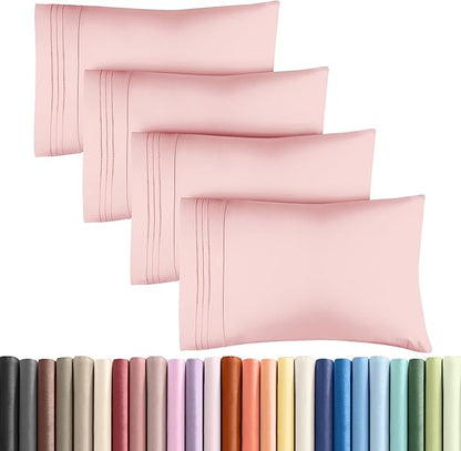 King Pillow Cases Set of 4 - Ultra Soft Hotel Quality Pillowcase Covers - Comfy, Cozy & Wrinkle Free - Shrinkage, Stain & Fade Resistant - Machine Washable Pillow Protectors - 4 Piece Set - Baby Pink