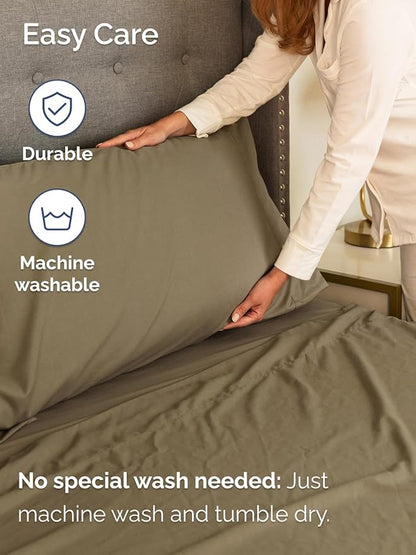 Extra Deep Split King Sheet Set - 7 Piece Breathable and Cooling Sheets - Hotel Luxury Bedding for Women, Men, Kids & Teens - Easy Secure Fit - Soft, Wrinkle Free & Comfy - Extra Deep Pockets - Khaki