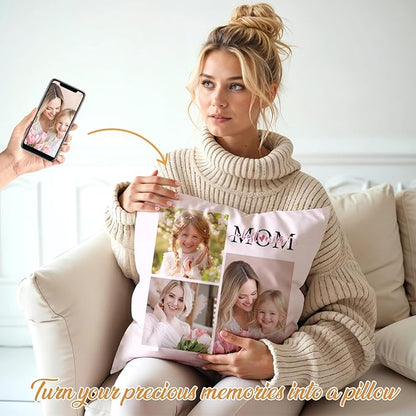 Custom Pillow with Picture & Text - Include Insert, Personalized Gifts for Mothers Day, Custom Photo Pillow Double-Sided Printing | 5 Sizes & 10 Colors Optional, Custom Keepsake Gifts for Loved One