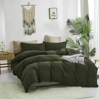 Cottonight Army Green Comforter Set California King Olive Green Bedding Set Cal King Dark Color Solid Blanket Quilts Modern Soft Breathable 3 Piece Comforter Set for Women Men
