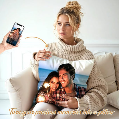 Custom Pillow with Insert, Personalized Throw Pillows with Picture Text - Double-Sided Printing | 5 Sizes & 10 Colors, Customized Pillow Photo Gifts for Girlfriend Boyfriend, Couple Gifts