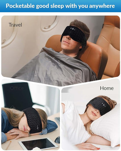 Bluetooth Sleep Mask with Removable 3D Contoured, 100% Blackout Eye Mask for Sleeping, Sleeping Headphones with Ultra-Thin Stereo Speakers for Side Sleepers, Perfect Tech Gifts for Men/Women