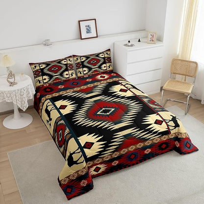 Feelyou Boho Comforter Set Twin Size Rustic Comforter for Boys Girls Teens Cabin Bedding Set Retro Duvet Set Room Decor Auburn Quilt Set
