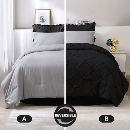 JOLLYVOGUE King Size Comforter Set 7 Pieces, Black Bed in a Bag Comforter Set for Bedroom, Beddding Sets with Comforter, Sheets,Ruffled Shams & Pillowcases