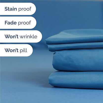 Split King 7 Piece Sheet Set - Comfy Breathable & Cooling - Soft Hotel Luxury Bedding Set with 8-16 Inch Deep Pockets - 1 Flat & 2 Fitted Sheet & 4 Pillowcases - Wrinkle Free & Easy Care - Denim Blue