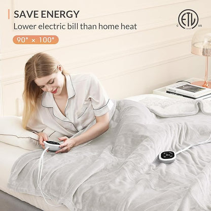 HOMLYNS LuxeHeat Heated Blanket Electric Blanket King Size, Soft Flannel Sherpa Heating Blanket with 10 Heat Settings, 1-10 hrs Timer Auto Shut Off (90x100 inches, Cream)