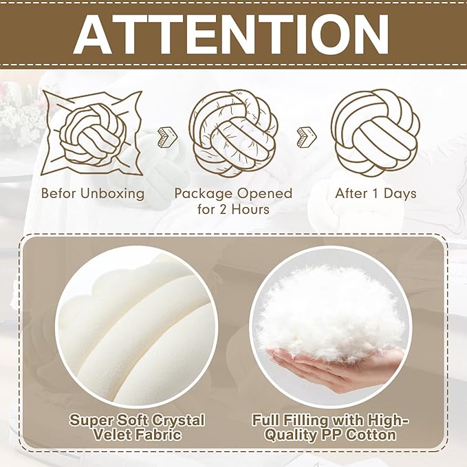 Namalu 2 Pieces Knot Ball Pillows Round Plush Aesthetic Cushion Pillows Soft Stress Relieving Cute Decorative Knotted Pillows for Kids Bed Sofa Bedroom Decor (Cream White, 7.87 Inches)