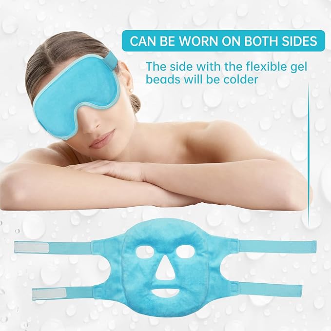 ZNÖCUETÖD Cooling Ice Face Eye Mask for Reducing Puffiness, Bags Under Eyes,Sinus,Redness,Pain Relief,Dark Circles, Migraine,Hot/Cold Pack with Soft Plush Backing Gift for Women