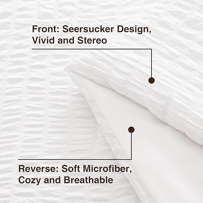 Love's cabin Seersucker White California King Comforter Set, 7-Piece All Season Lightweight Bed in a Bag Bedding Set with Comforter, Flat Sheet, Fitted Sheet, Pillowcases and Shams | Soft, Breathable, Lightweight