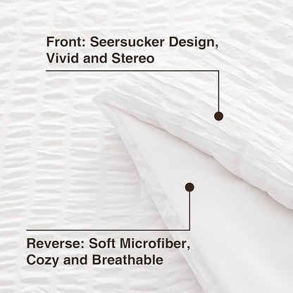 Love's cabin Seersucker White Queen Comforter Set, 7-Piece All Season Lightweight Bed in a Bag Bedding Set with Comforter, Flat Sheet, Fitted Sheet, Pillowcases and Shams | Soft, Breathable, Lightweight
