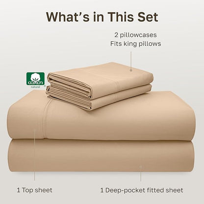 California Design Den King Size Sheets Set 600 Thread Count, 100% Cotton Sateen, Soft, Cooling King Size Bed Sheets, Hotel-Quality Bedding Sheets & Pillowcases (Golden Tan)