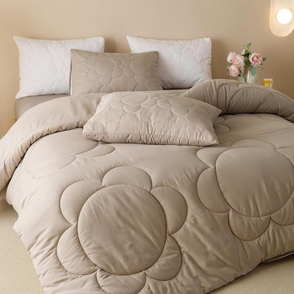 CLOTHKNOW Khaki Comforter Sets Twin/Twin XL 3Pcs Daisy Puff Bedding Comforter Sets Floral Comforter Boho Bedding Sets Twin