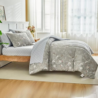 AIKASY Bed in a Bag 7-Piece King Comforter Set - Soft Microfiber Bedding with Elegant Floral, Lightweight and Breathable for All-Season (Regal Purple)