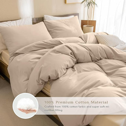 CozyTide Cotton Queen Comforter Set,3 Pieces Warm Taupe Lightweight Boho Bedding Comforters & Sets Solid Fluffy Cozy Queen Bedding Set Ultra Soft