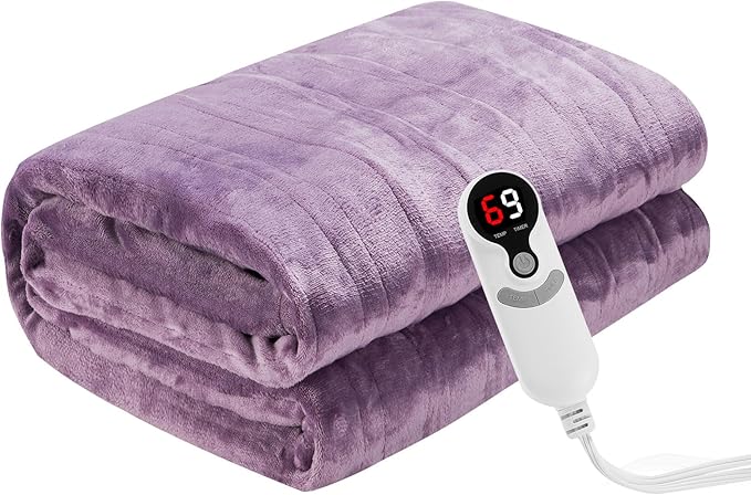 Electric Heated Blanket Twin Size 62"x84", Fast Heating Throw, Soft Plush Microplush for Bed & Couch, 1-10 Hours Auto Off & 6 Heating Levels, Machine Washable, Gifts for Grandma & Family-Purple