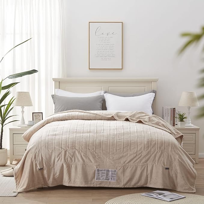 Westinghouse Electric Blanket King Size, Super Cozy Soft Flannel 100"" x 90"" Heated Blanket with 10 Fast Heating Levels & 1-12 Auto-Off, Machine Washable, ETL&FCC Certification, Beige