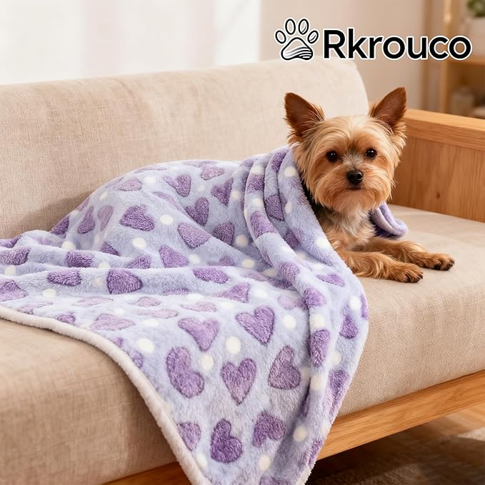 Three Piece Pet Blanket Set for Dogs Cats Soft Comfy Puppy and Kittens Bed Blanket Fluffy Fleece Pets Throw with Cute Patterns (Medium 30x20.5 inch, Colored Heart)