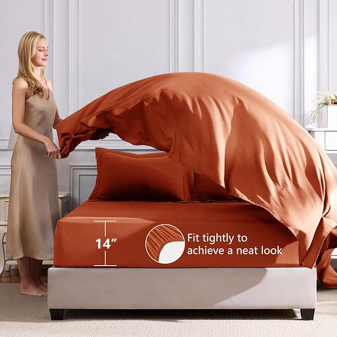 CozyLux Full Size Comforter Sets Burnt Orange - 7 Pieces Bed in a Bag Full, Luxury Soft Bed Set for All Seasons, Bedding Set with Down Alternative Comforter, Sheets, Pillowcases & Shams, Terracotta