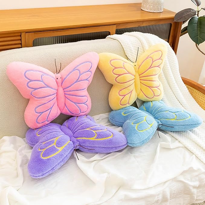 PEACH CAT Butterfly Pillow Decorative Butterfly Shaped Throw Pillows 16" x 12" Soft Plush Cushion Decor for Bedroom Living Room Couch Sofa Purple