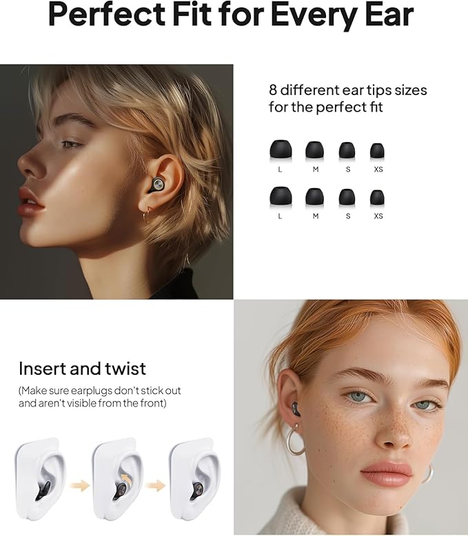 Ear Plugs for Sleeping, Soft Reusable Silicone EarPlugs for Sleep, Noise Cancelling 45dB Earbuds with 8 Eartips and Case, High-Fidelity Ear Plugs for Noise Reduction&Snoring, Concerts, Work, Airplane