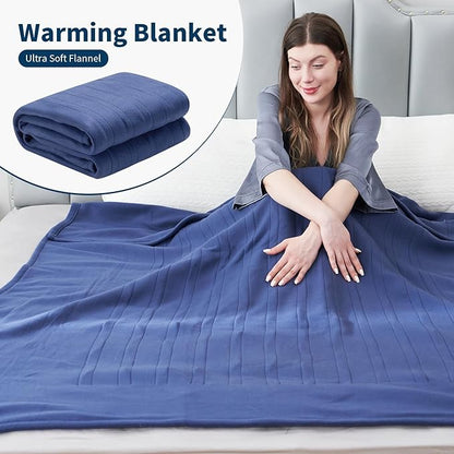 Electric Heated Blanket Full Size 72"x84",Fast Heating Throw, Soft Fleece for Bed & Sofa, 10 Hours Auto Off & 4 Heating Levels, Machine Washable, Gifts for Grandma & Family-Dark Blue