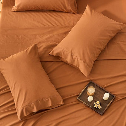 Bedlifes 100% French Flax Linen Sheets Set Queen Size - 6 Piece Extra Deep Pocket 18-24",Soft Breathable Queen Bed Sheets with Temperature Regulating & Moisture-Wicking(Brown
