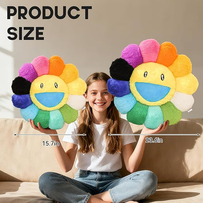 Flower Pillow,Flower Shaped Throw Pillow,Cute Smiley Face Floor Cushions,Colorful Sunflower Plush Pillows,Cute Plushie Room Decor,Valentines Day Pillows for Bedroom,Sofa,Dorm (Colourful,23.6In)
