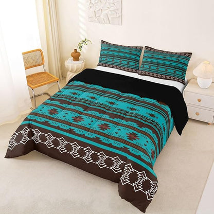 Erosebridal Western Decor,Vintage Exotic Indian Geometric Bedding Set Boho Comforter King,Ethnic Tribal Arrow Quilt Aztec Duvet Insert,Western Home Decor Rustic Farmhouse Bedroom Green Brown,Multi 39