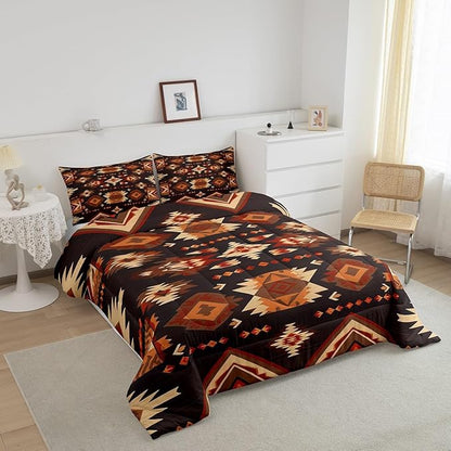 Feelyou Geometric Comforter Twin Size Modern Art Comforter Set for Boys Girls Children Luxury Bedding Set Room Decor Brown Duvet Set