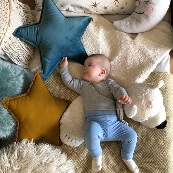 Moon Shaped Throw Pillow Star Couch Cushion Decorative Pillows Fluffy Velvet Stars Home Decor Plush for Bedroom (Star, Dark Blue)