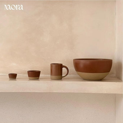 MORA Medium Mugs Set of 4, 16oz Ceramic Pottery Latte Mugs/Coffee Cups - Microwave and Dishwasher Safe - Terracotta